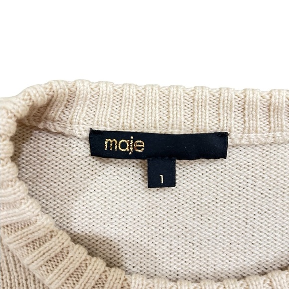 Maje Red & Cream Chevron 100% wool ski Sweater size small - Picture 8 of 9